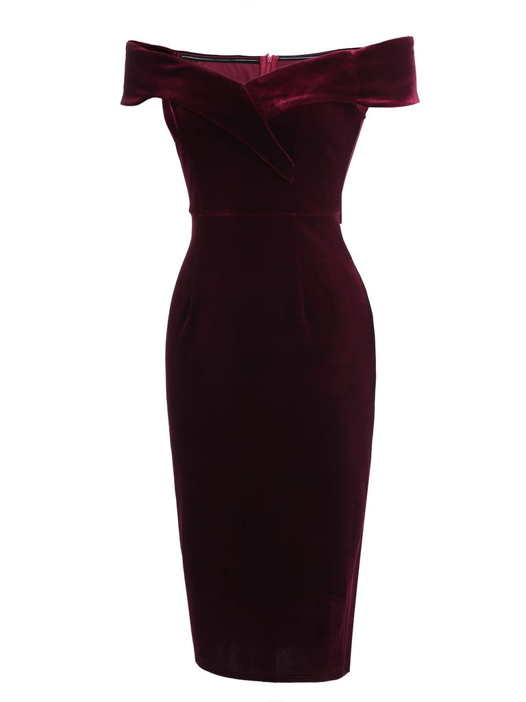 Wine Red 1960s Velvet Bodycon Dress — vintage elegance for the modern woman