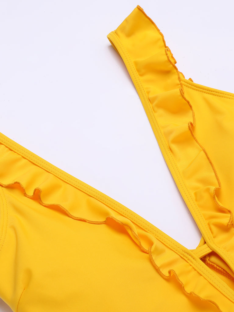 Yellow 1930s V-Neck One-piece Swimsuit — vintage elegance for the modern woman