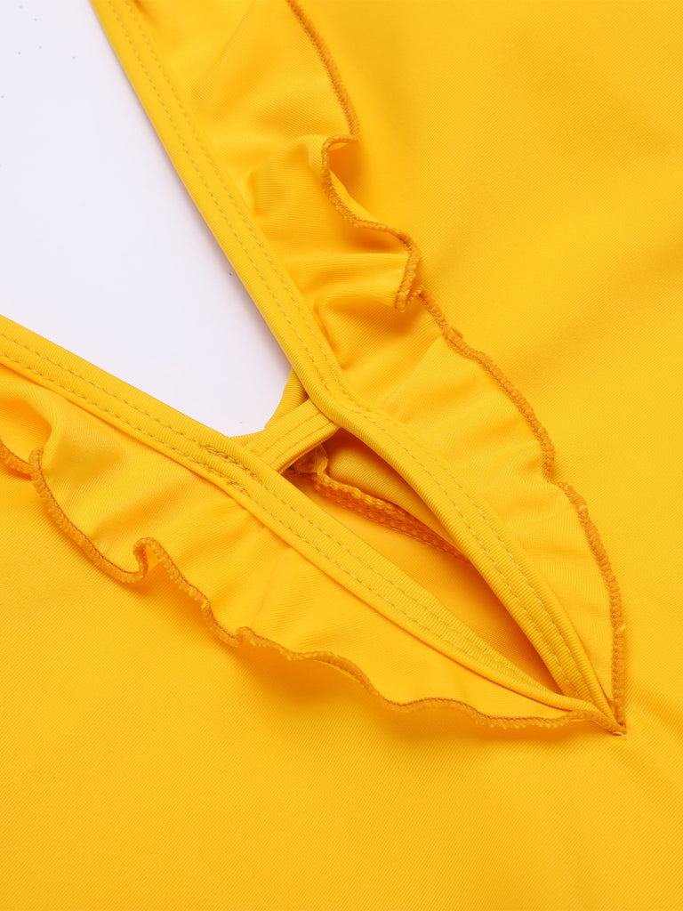 Yellow 1930s V-Neck One-piece Swimsuit — vintage elegance for the modern woman