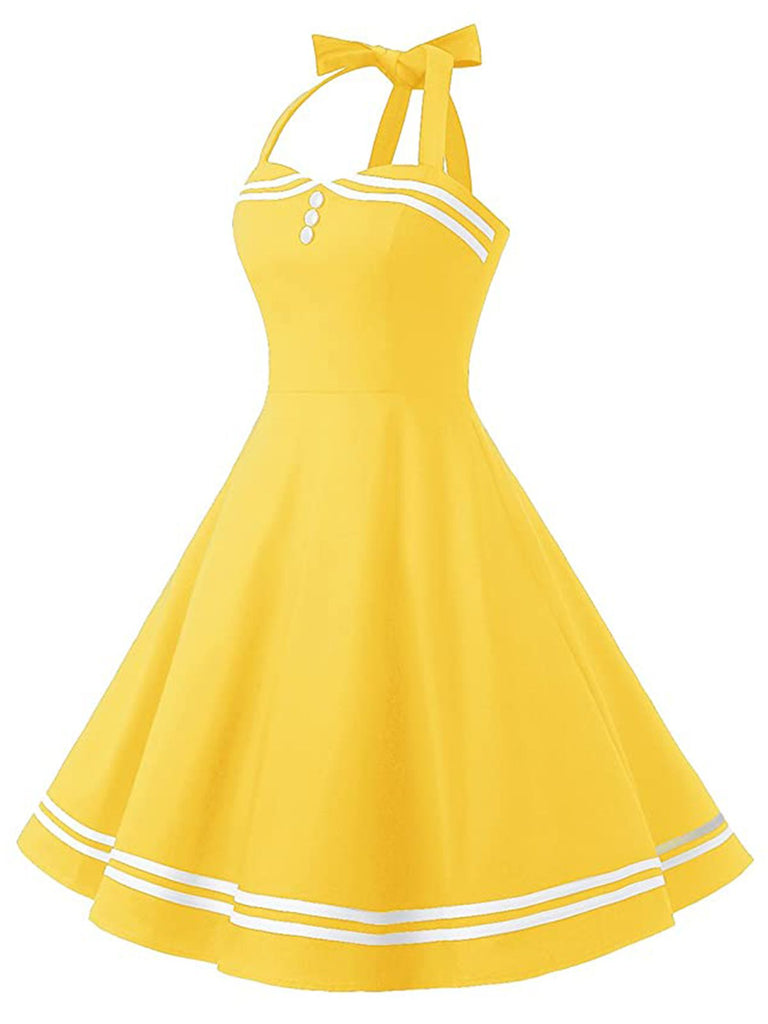 Yellow 1950s Halter Swing Dress: timeless style reimagined