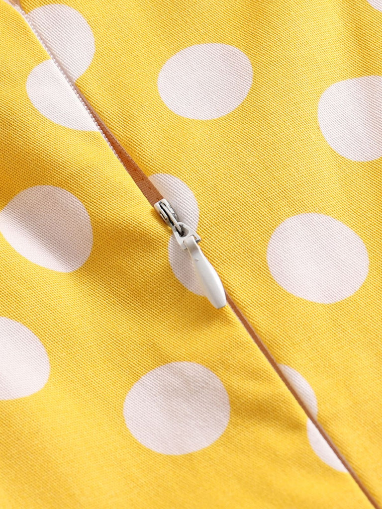 Yellow 1950s Polka Dot Straps Swing Dress: timeless style reimagined