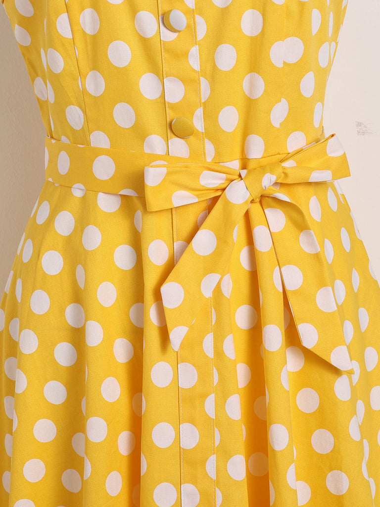 Yellow 1950s Polka Dot Straps Swing Dress — vintage elegance for the modern woman