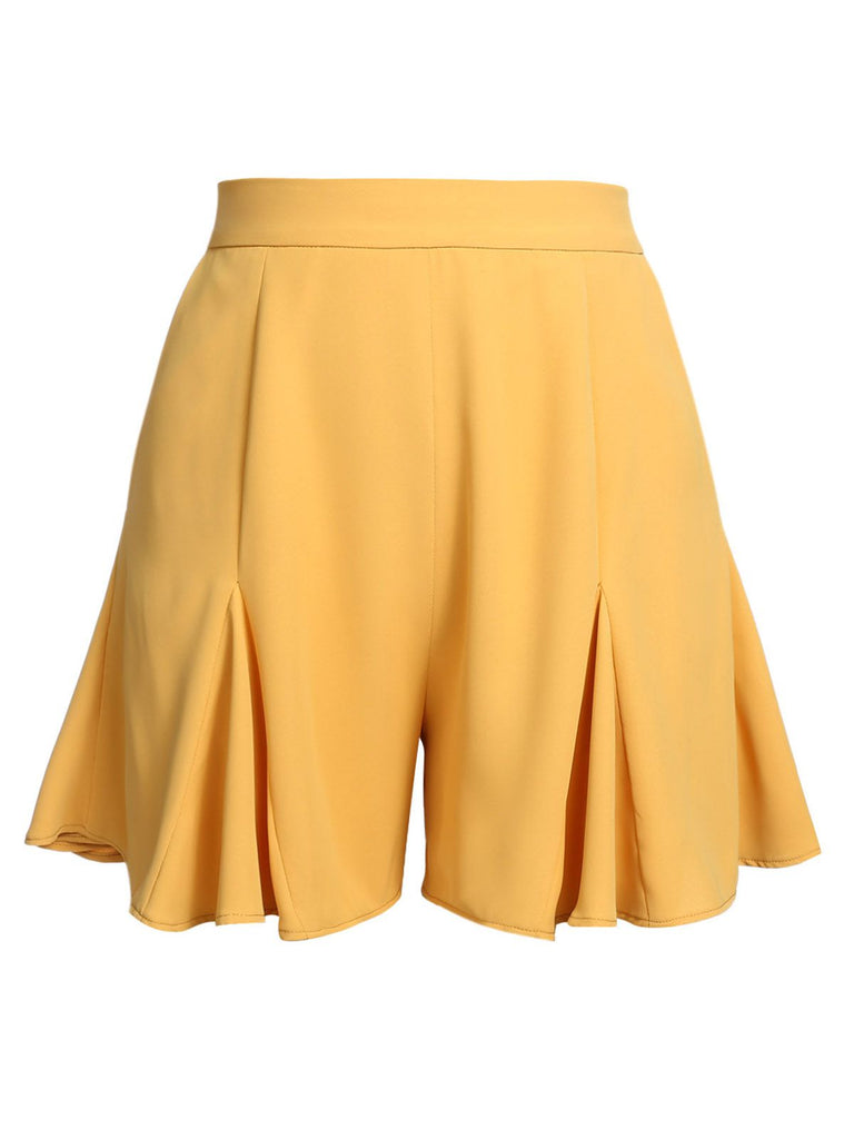 Yellow 1950s Ruffled Pockets Shorts: timeless style reimagined