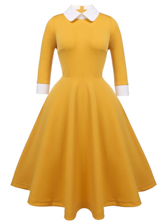 Yellow 1950s Solid Swing Dress: timeless style reimagined